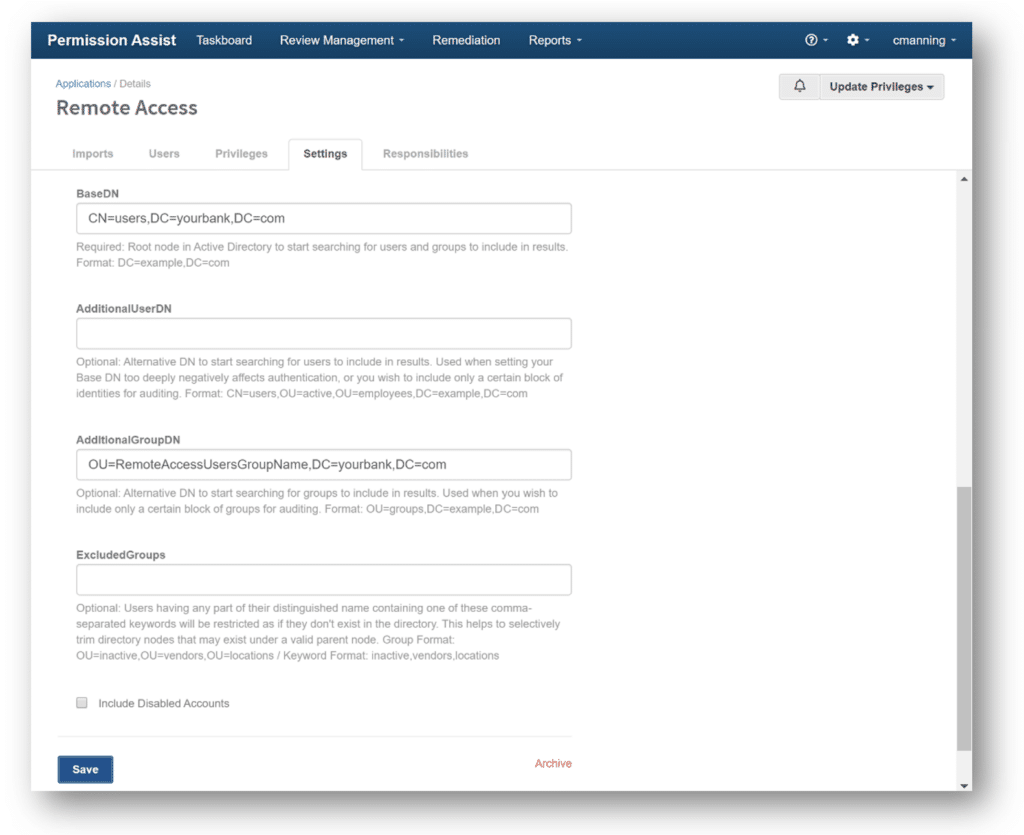 Permission Assist Remote Access AD Settings