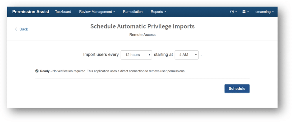 Permission Assist Schedule Automatic Imports