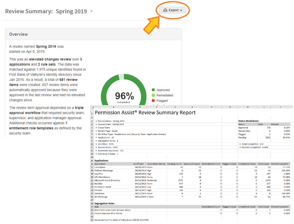 Review Summary export to Excel