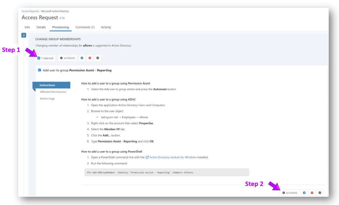 Image of the Incremental Provision Engine within Permission Assist. Showing the provisioning engine.